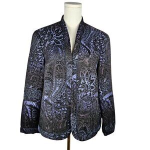 Coldwater Creek Paisley Chenille Jacket Large Tapestry Purple Shimmer Black